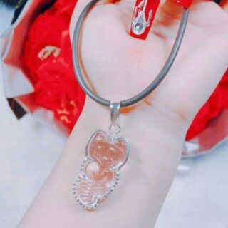 Vòng cổ dây da+ mặt Bạc Hồ Ly