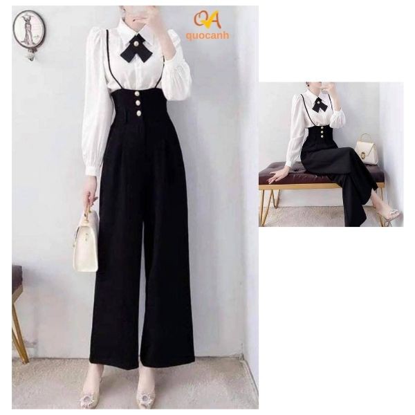 Set đồ nữ sang chảnh đẹp cá tính nguyên bộ áo sơ mi quần dài ống suông xinh xắn