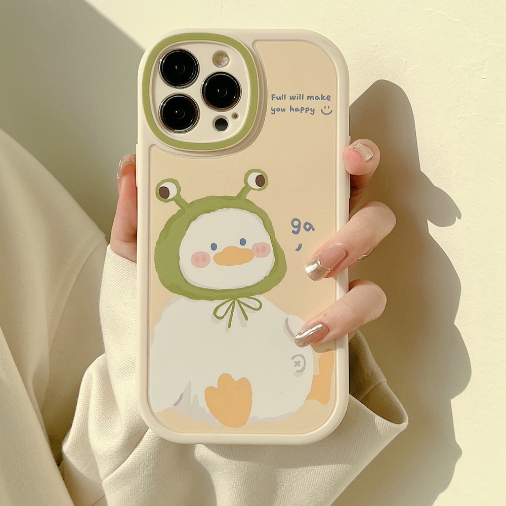 Dễ Thương Ốp Điện Thoại Nhám Màu Kem Hình Vịt Hoạt Hình Cho iphone 7 8 plus x xr xs 11 12 13 14 15 mini pro max se 2020