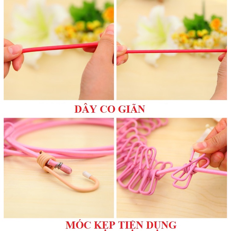 Dây phơi quần áo thông minh kèm 12 kẹp- dây phơi đồ đa năng