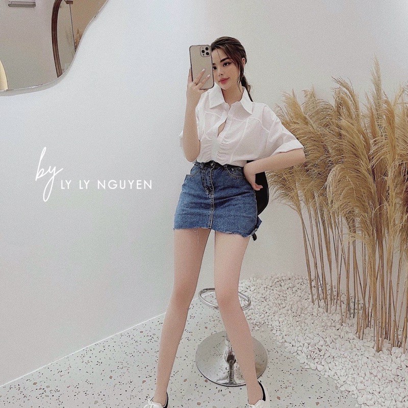 [Mã WASKT304 giảm 15% tối đa 30K đơn 99K] Áo sơ mi trắng cộc nhún giữa | BigBuy360 - bigbuy360.vn