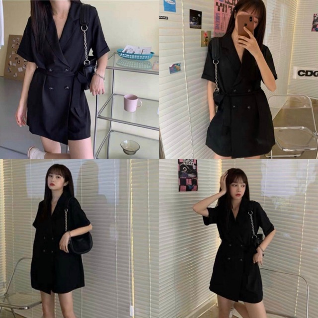 Đầm Đen VEST DRESS chất vải lụa mềm cực mát form suông hay thắt belt bên trong có kèm quần lót