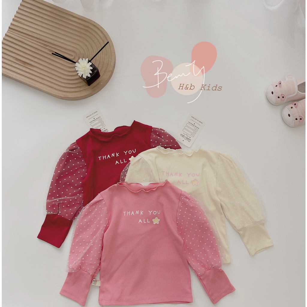 Áo thun dài tay cho bé gái diện thu đông Tay Bồng phối ren xinh dễ thương 8 - 20kg