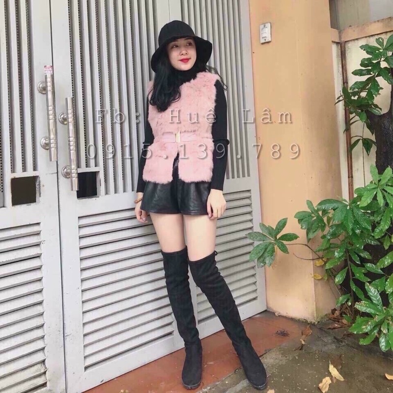 Áo gile lông thỏ cổ tròn ms085