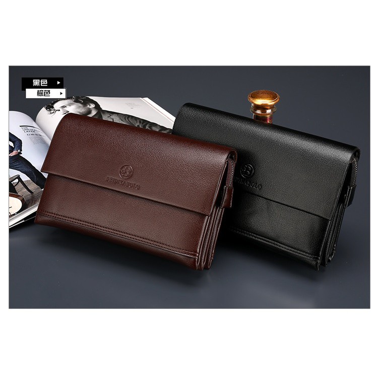 Ví cầm tay nam nữ FEIDIKABOLO thời trang da bò size lớn có dây đeo cổ tay, 3 ngăn - ĐIỆN MÁY PICO