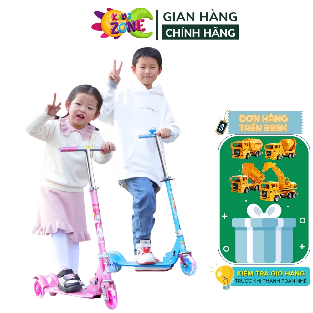 Xe trượt scooter thăng bằng 3 bánh phát sáng có chuông cho bé từ 2 đến 7 tuổi, xe chòi chân thăng bằng chất liệu thép
