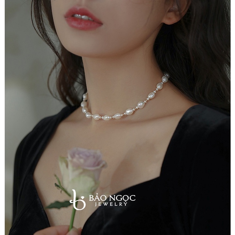 Vòng cổ nữ ngọc trai thật nuôi nước ngọt dáng choker, hạt ngọc nhí mix charm hàng thiết kế DB2702 - Bảo ngọc Jewelry