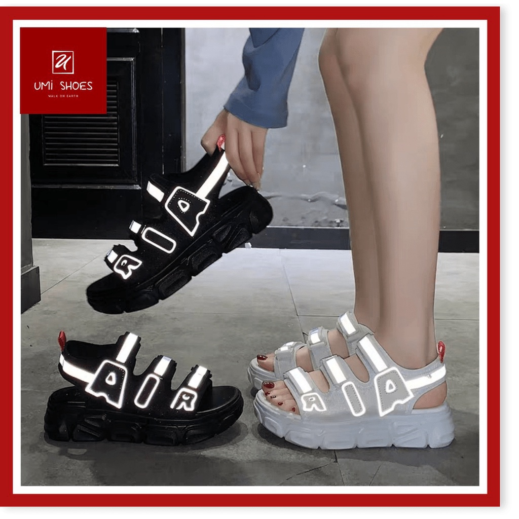 Sandal 3 quai ngang ulzzang mới AIR phản quang phát sáng đế cao 4cm đi học đẹp bền ☆╮𝕂ℍ𝕆 𝔾�