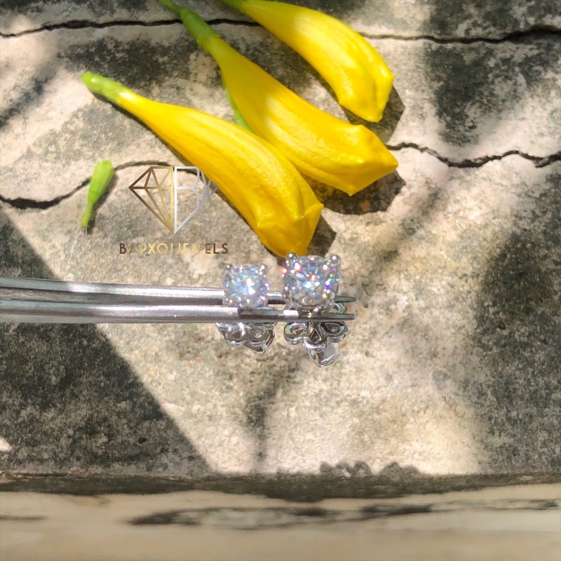 SIÊU GIẢM GIÁ-Moissanite-Bông tai Moissanite 4,5-5,4ly; Đôi; Bạc xi 2 lớp Bạch kim+Lớp keo bảo vệ lớp xi bền màu