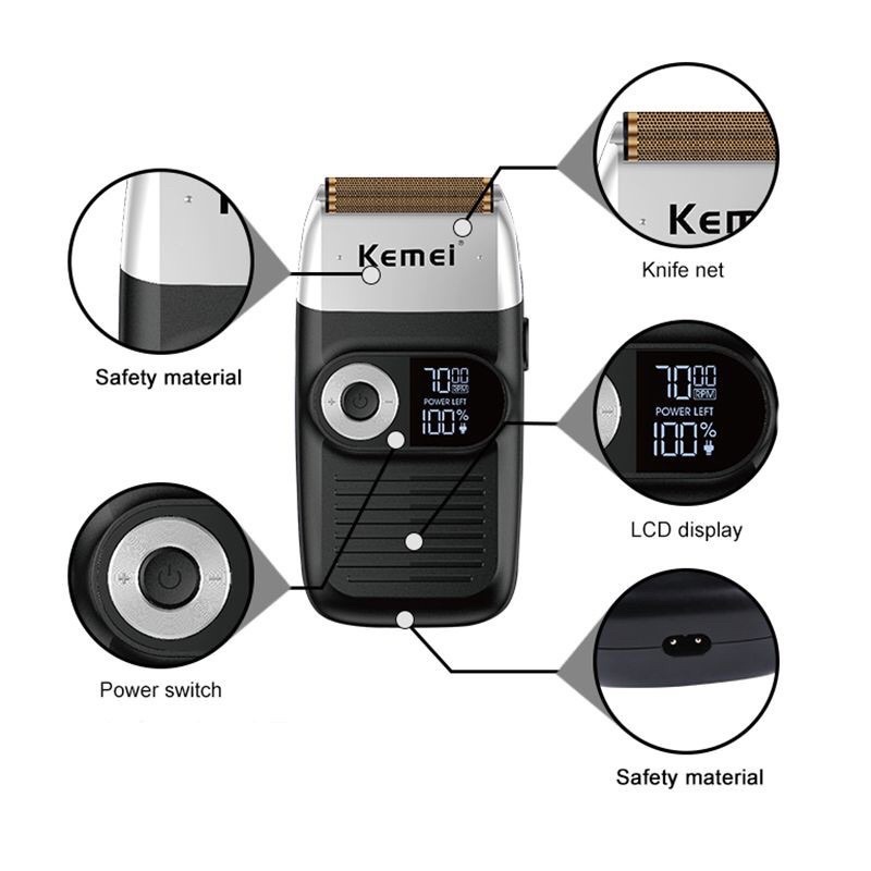 Máy cạo râu Kemei 2026 Có Dao Cắt Râu Dài Công suất 5W Cạo Sát Không Rát Sạch Gọn