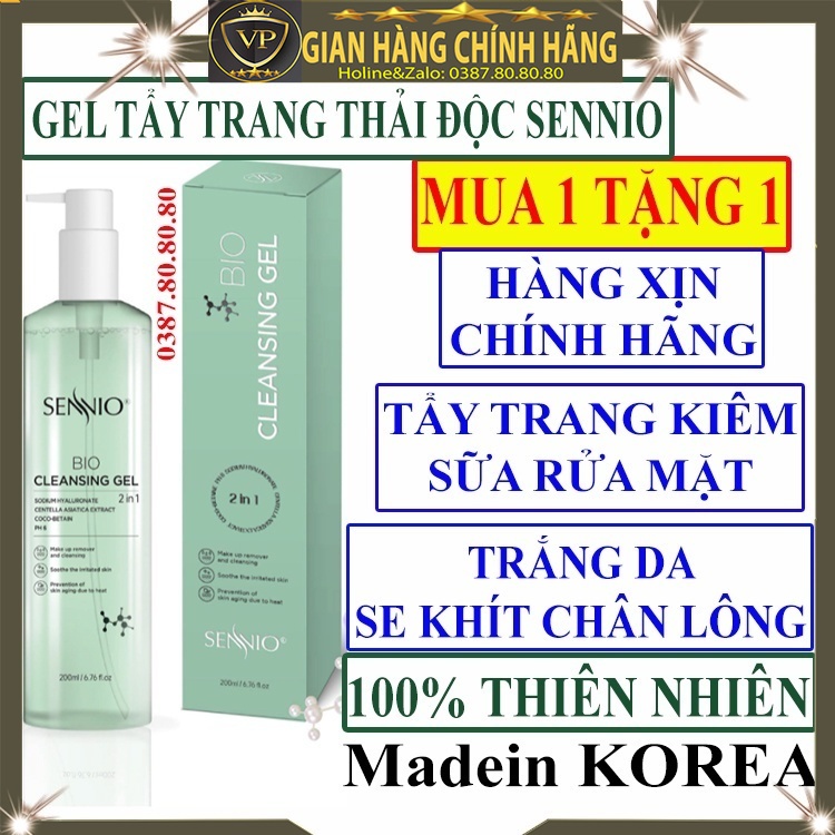 Nước gel tẩy trang hoa hồng không cồn chính hãng Sennio hàn quốc se khít lỗ chân lông rau má cho da dầu mụn khô nhạy cảm