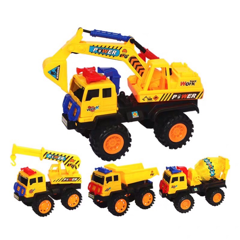 Đồ chơi xe công trình chạy đà - Xe cẩu , xe ben , xe trộn bê tông loại nhỏ