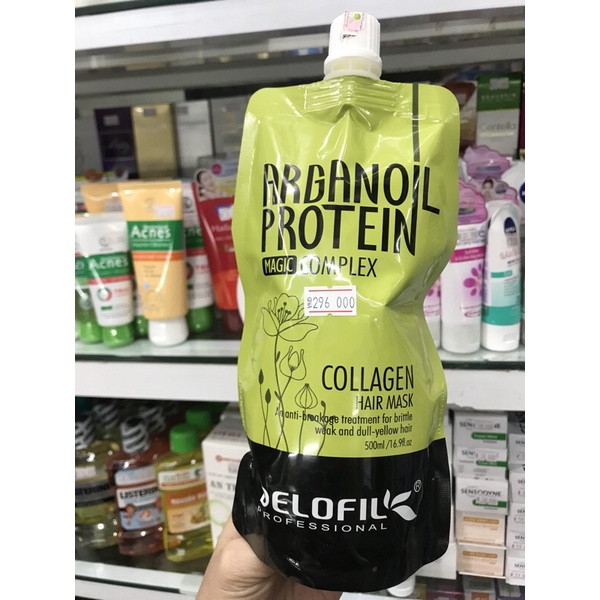 DELOFIL ] DẦU HẤP Ủ TÓC HẤP TÓC COLAGEN PHỤC HỒI DƯỠNG ẨM COLLAGEN DELOFIL ARGANOIL PROTEIN 500ML(TÚI)