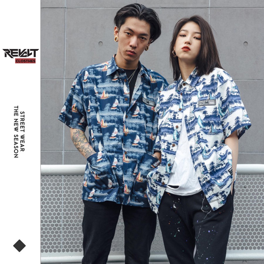 Áo sơ mi đi biển nam nữ Unisex đẹp form rộng ngắn tay hàn quốc cao cấp dáng dài RevoltClothes S03