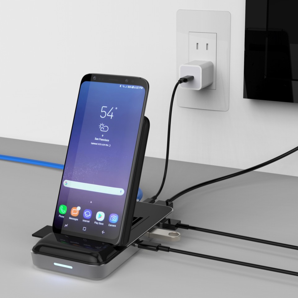 Sạc NHANH không dây kiêm HUB 8 in 1 HyperDrive 7.5W Wireless Charger USB-C Hub