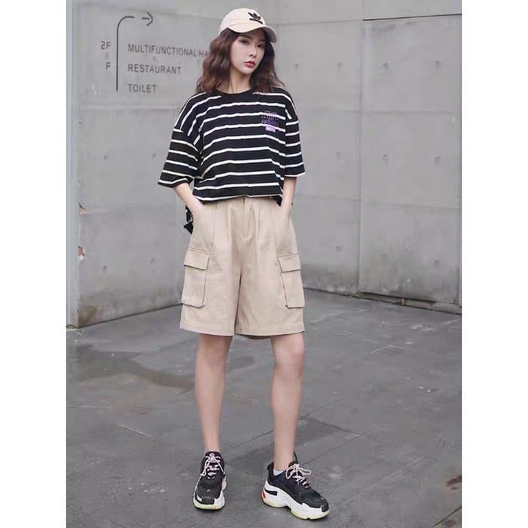 (hàng có size) QUẦN SHORT KAKI TÚI HỘP BOX CÚC CÀI L1 NAM NỮ MÀU ĐEN BE UNISEX
