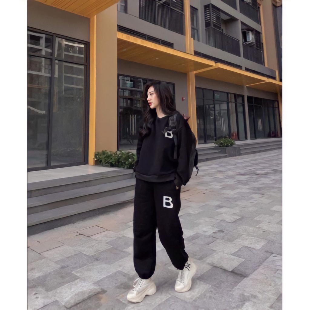 Bộ áo nỉ quần jogger nữ chữ b 3 màu fullsize-Minxy shop