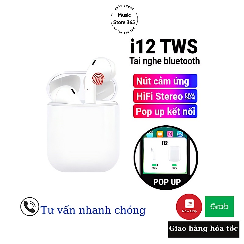 Tai Nghe Bluetooth i12 Cảm Biến Vân Tay Chính hãng bảo hành 6 tháng