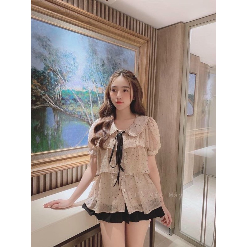 [Mã WASKT304 giảm 15% tối đa 30K đơn 99K] Áo sơ mi bi 3 tầng cổ sen cộc tay