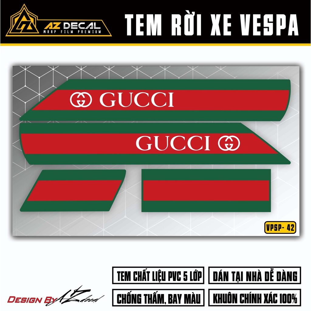 Tem Xe Vespa Sprint / Primavera Mẫu Guccii | VPSP42 | Decal Rời Dễ Dán, Chống Nước, Chống Phai Màu