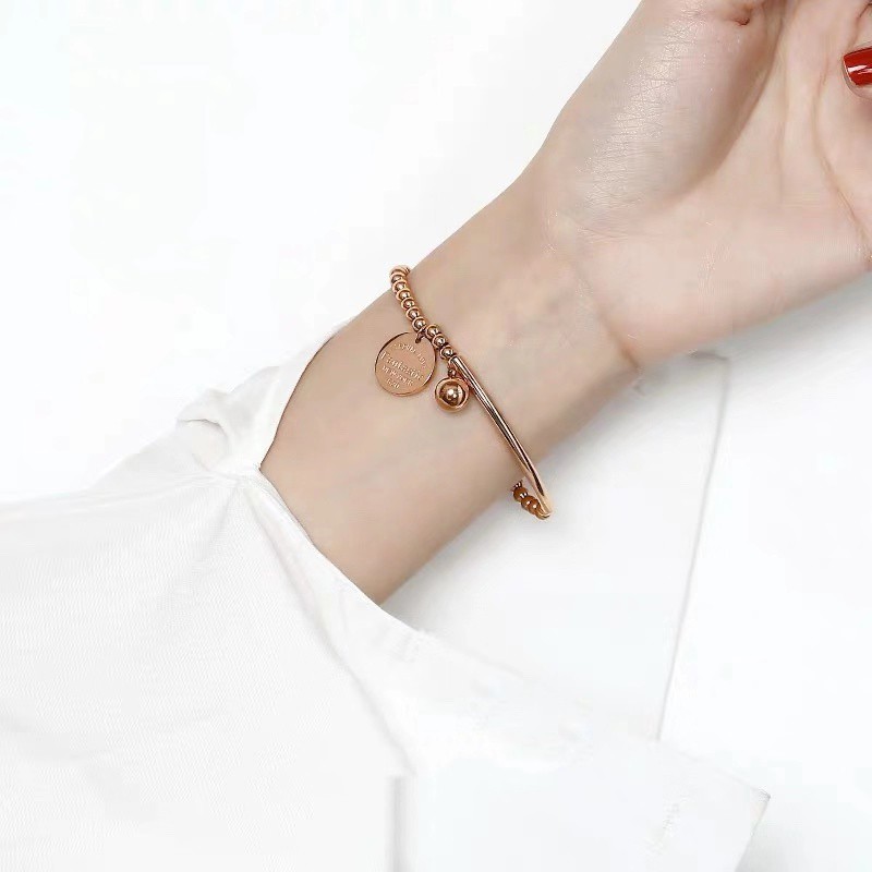 Vòng Tay Chuỗi Hạt Tròn Mạ Vàng Hồng 18K Phong Cách Châu Âu Thời Trang