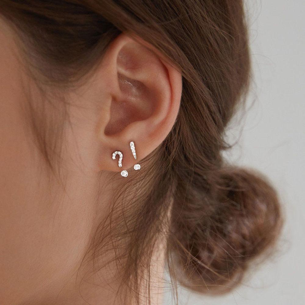 MXGOODS Bông Tai Bạc Hình Chấm Hỏi Nhỏ Đính Đá Sang Trọng
