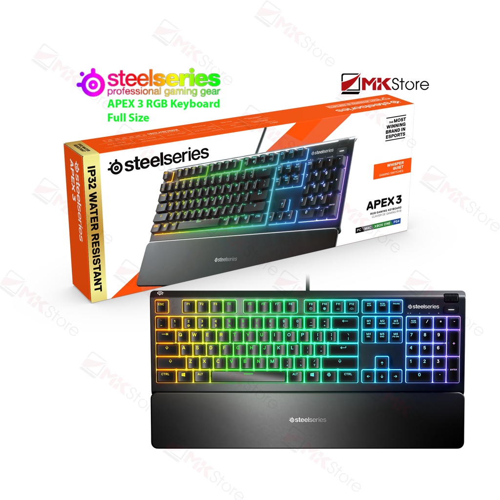 Bàn phím Gaming Steelseries Apex 3 RGB chống nước full size