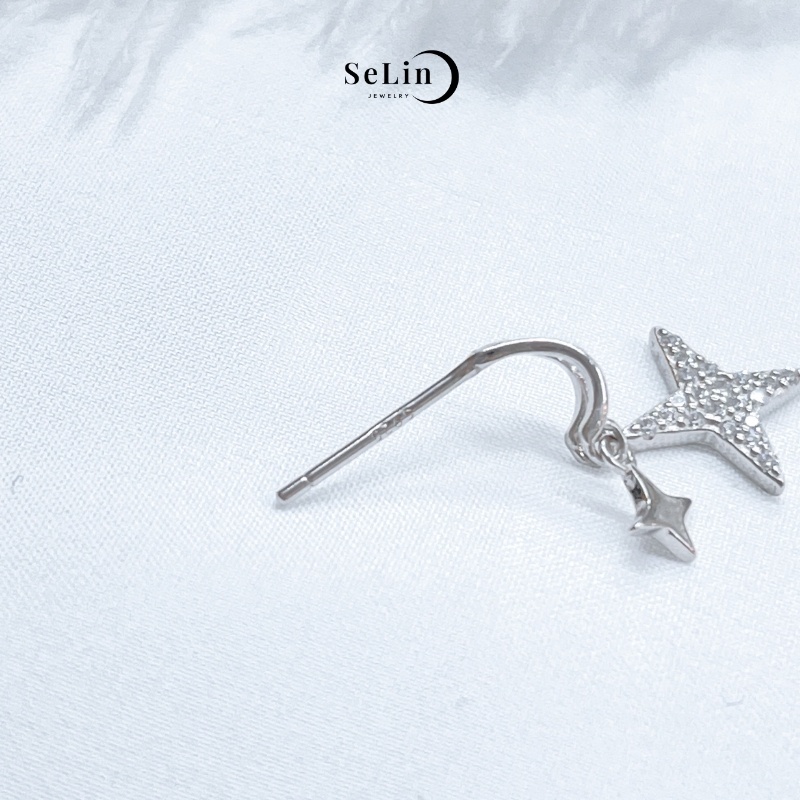 Khuyên tai bạc nữ 925 cao cấp đẹp hình ngôi sao đính đá lấp lánh SELIN JEWELRY 0028