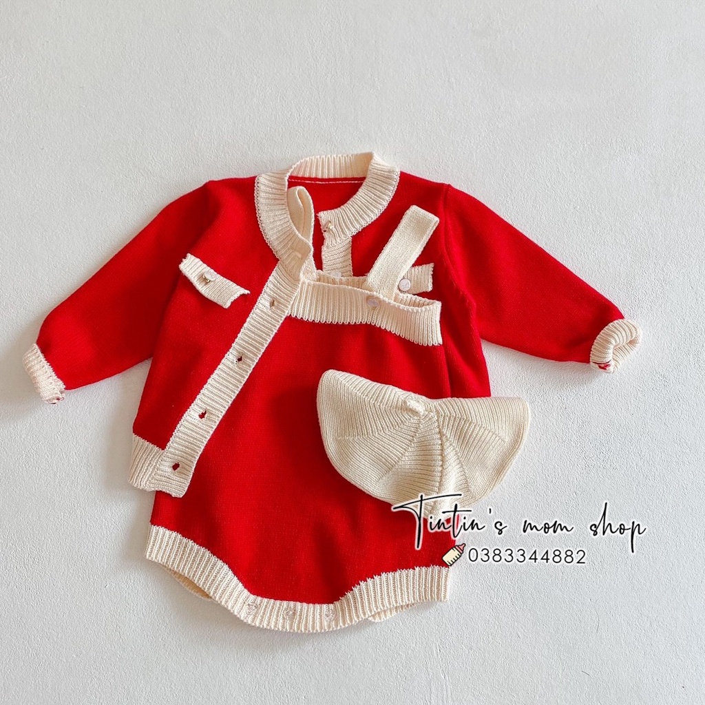 Set yếm kèm áo khoác đỏ dành cho bé gái 0-24M (Không kèm mũ)