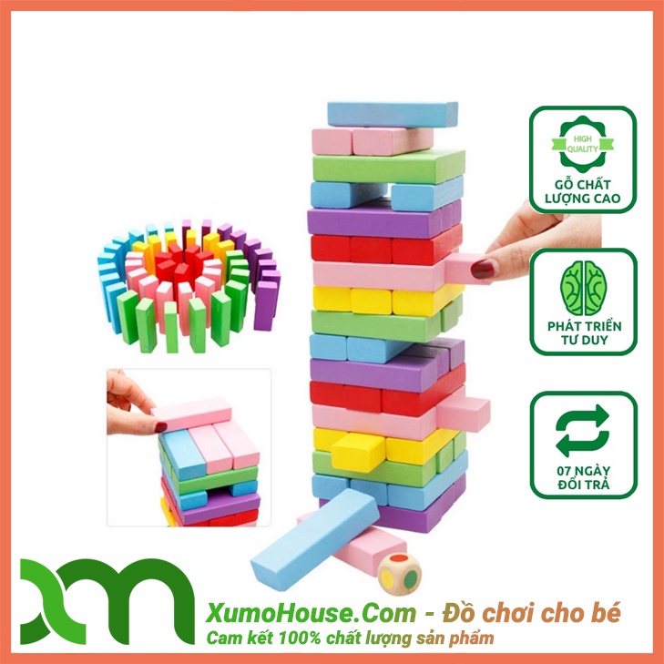 Bộ Đồ Chơi Rút Gỗ Màu Sắc 48 Thanh - Đồ Chơi Trí Tuệ Thông Minh Cho Bé 1, 2, 3 Tuổi