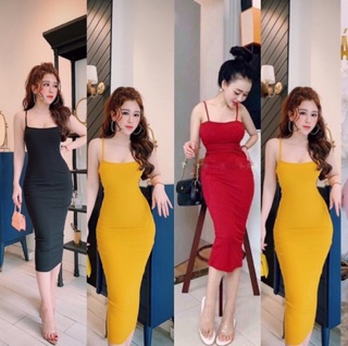 đầm body hai dây chéo lưng