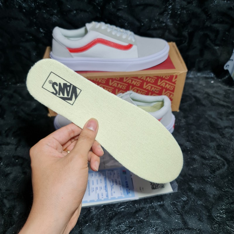 [Ảnh Thật + Video] Giày Thể Thao Vans Old Skool Trắng Sọc Đỏ || Vans Old Skool White Red