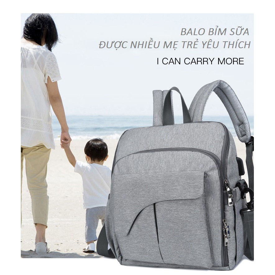 Balo Bỉm Sữa Có Đai Giữ Em Bé Và Cổng USB