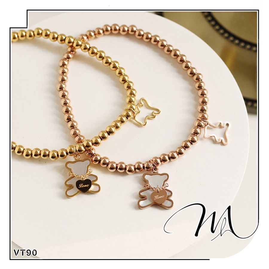 Lắc tay nữ Titan không đen dây bi mặt gấu dễ thương - VT90