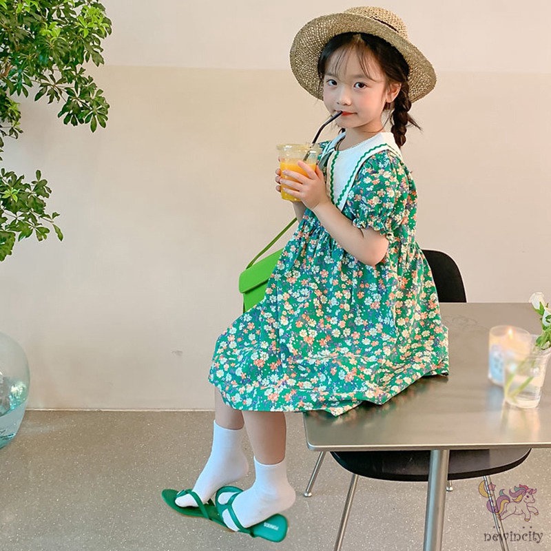 Đầm Công Chúa Cổ Búp Bê In Hoa Dễ Thương Thời Trang Mùa Hè Cho Bé Gái