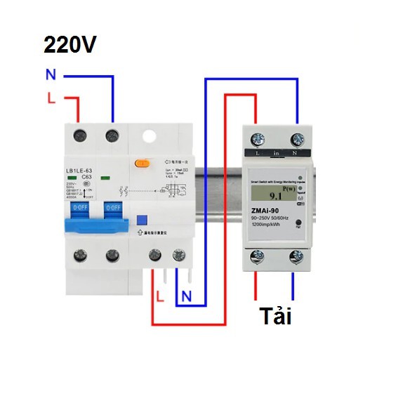 Công tơ wifi Bật tắt điện từ xa 60A TUYA điều khiển googhome