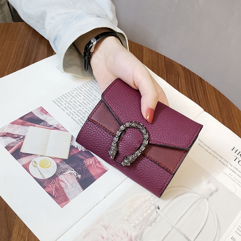 KAITIFEI Ví da ngắn gập mini cầm tay cỡ nhỏ đẹp thời trang cao cấp giá rẻ bóp đựng tiền thẻ cho nữ