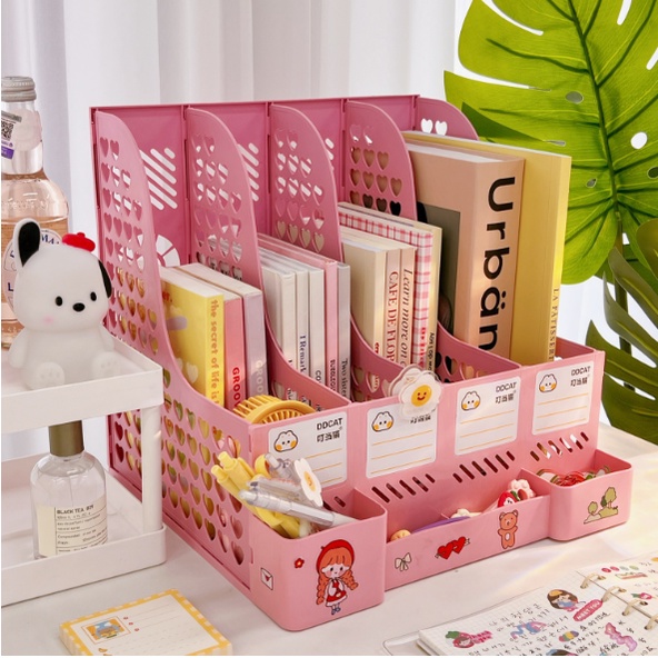Giá để tài liệu hồ sơ bằng nhựa 8 ngăn tiện lợi kèm ống cắm bút đồ dùng học tập để bàn trang trí phòng sáng tạo giá rẻ