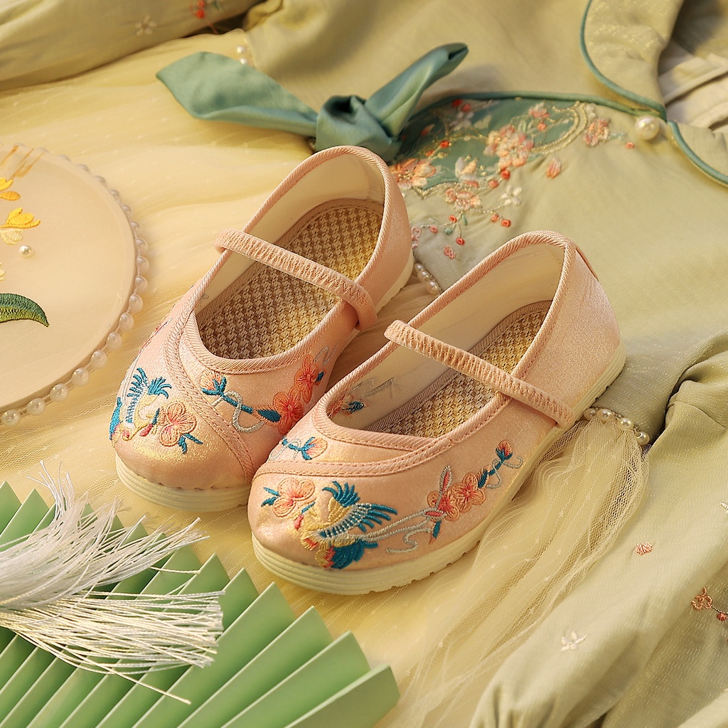 Giày búp bê CHEERFUL MARIO thêu họa tiết phong cách Bắc Kinh cổ điển thời trang cho bé gái