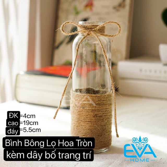 Combo 2 Bình Bông Lọ Hoa Thủy Tinh Tròn Và Vuông Tặng Kèm Dây Bố Trang Trí