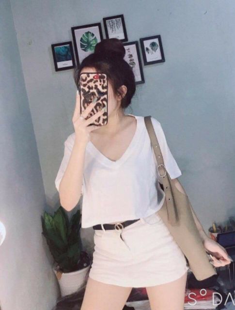 áo croptop nữ tay ngắn cổ v xinh xắn sexy