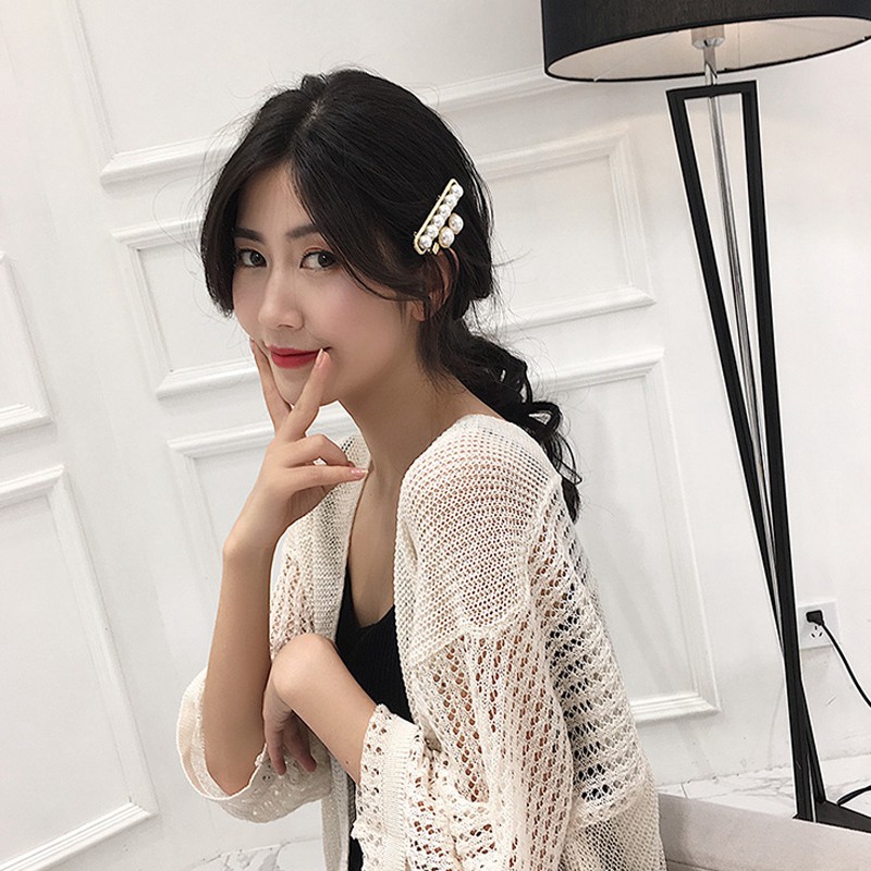 Kẹp Tóc Hình Bông Hoa Đính Ngọc Trai Phong Cách Hàn Quốc Cá Tính