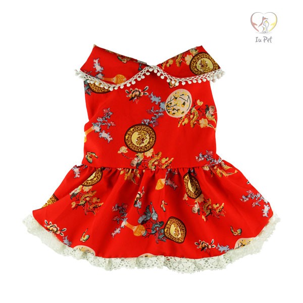 Quần áo thú cưng-Đầm đón Tết xinh xắn cho chó mèo