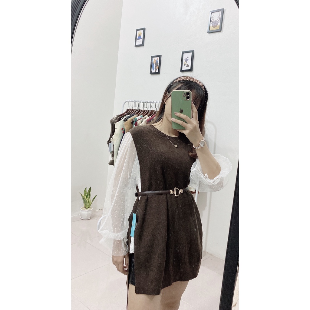 Áo GILE LEN 2hand nâu lạ phong cách Hàn Quốc, cá tính🍒SHIP TOÀN QUỐC🍎
