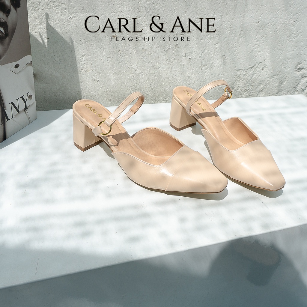 Carl & Ane - Giày cao gót Carl & Ane 2022 vuông mũi nhọn thời trang công sở cao 5cm màu nude - CL024
