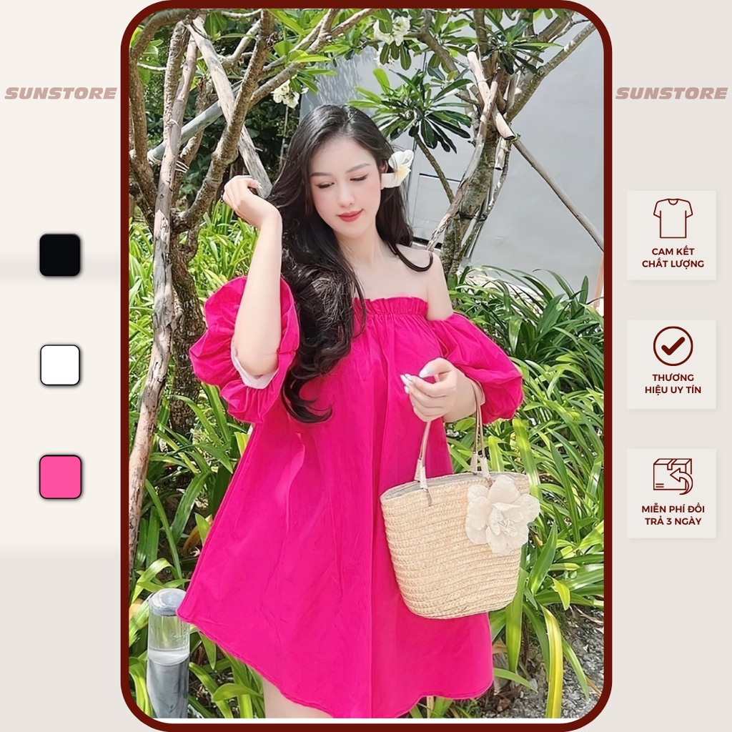 Áo trễ vai nữ tay bồng cúp ngực form rộng oversize ngắn tay ba màu