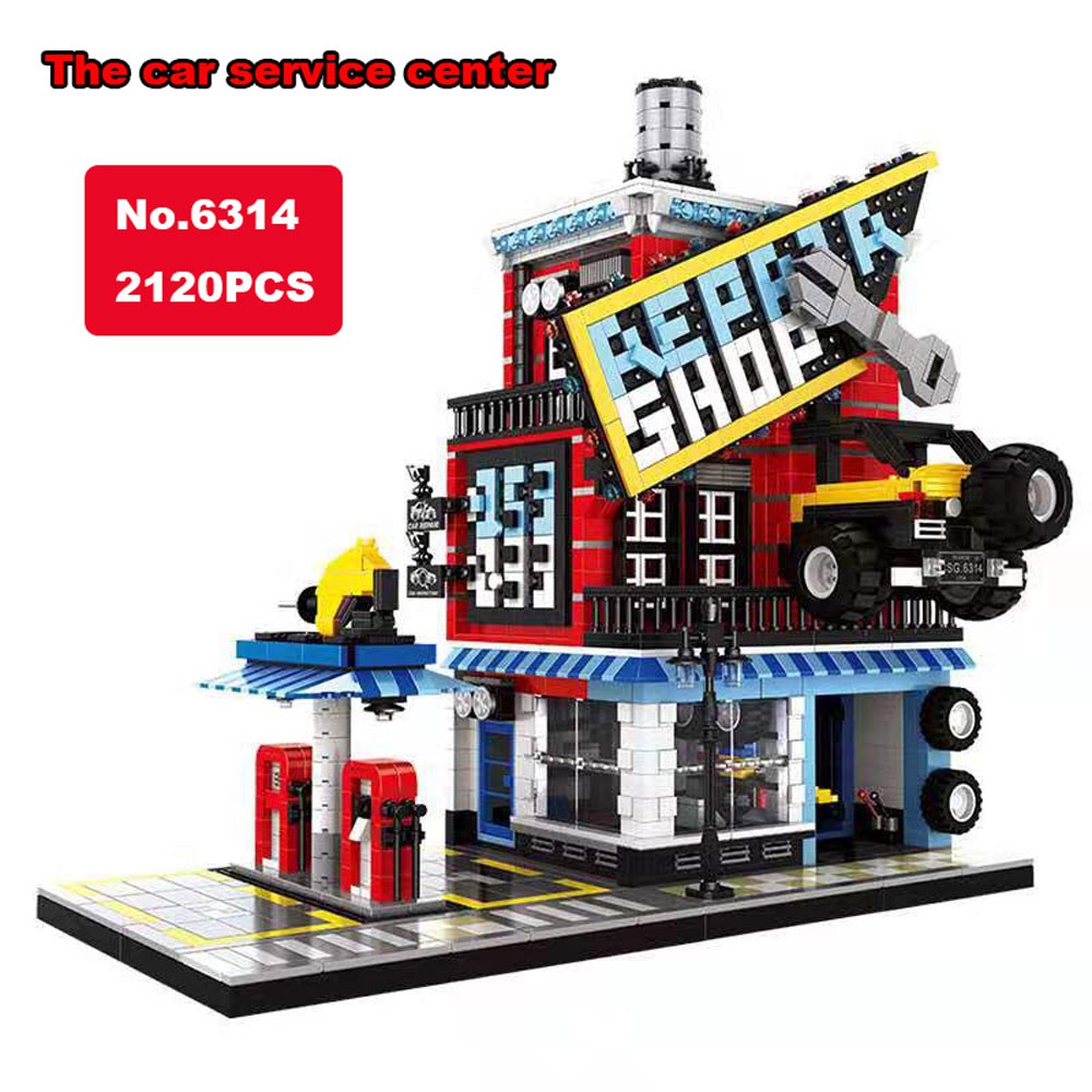 Lắp ghép Mô hình Wange City Architecture Coffee Auto Repair Shop BBQ DIY Small Particle Quán cà phê Cửa hàng sửa chữ