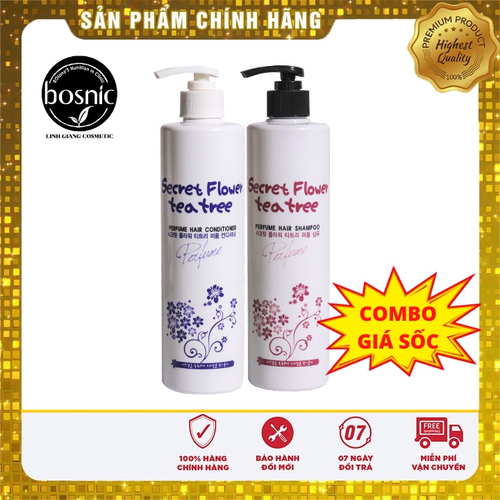 COMBO SECRET FLOWER TEA TREE- GỘI XẢ HƯƠNG HOA PHỤC HỒI TÓC HƯ TỔN BOSNIC 500