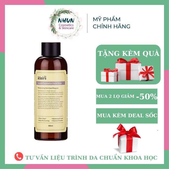 Nước Hoa Hồng Dear Klairs Dưỡng Ẩm Da Và Làm Mềm Da Supple Preparation Facial 180ml (Màu nâu)