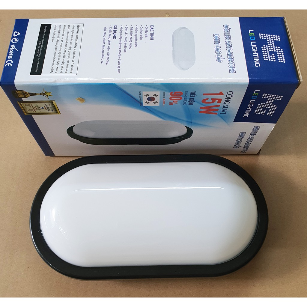 Đèn Led Chống Ẩm-Đèn Led Kho Lạnh 15w Acrylic Viền Đen Ánh Sáng Trắng